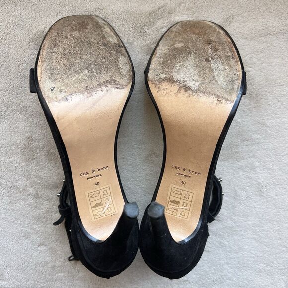 Rag & Bone Black Suede Stiletto Heel Sandal Women EU 40 US 10 Silver Studs Party - Picture 15 of 16